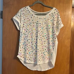 FUN!! Soho White Relaxed T-Shirt with Allover Embellishment, Short Sleeves